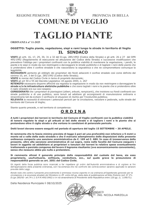 ORDINANZA Taglio piante